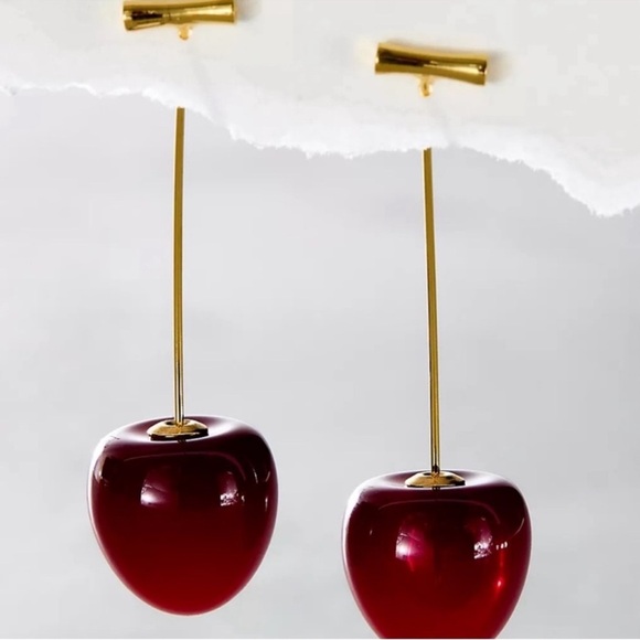 Cherry Red Gold Earrings - Picture 2 of 3